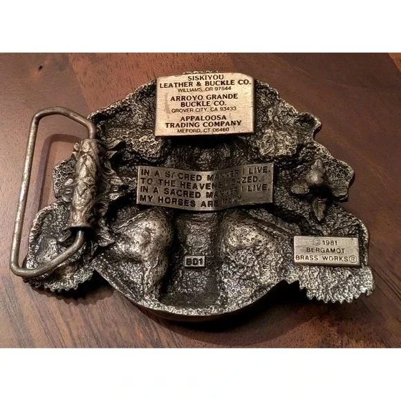 Bergamot Brass Works Siskiyou Native American Indian Vintage 1981 Belt Buckle - Picture 3 of 8